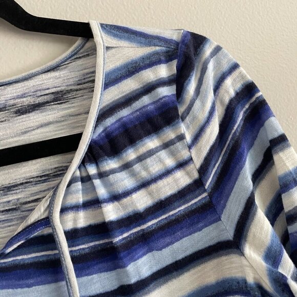 Talbots Petie Women SZ S Blue/White Striped Split Neck Tie Collar 3/4 Sleeve Top - Picture 5 of 8